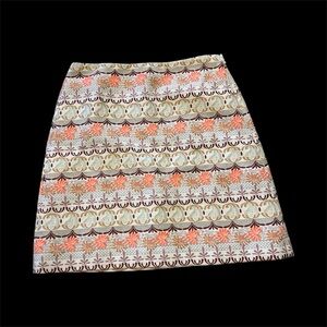 LOFT A-Line Skirt with Orange and Cream Pattern